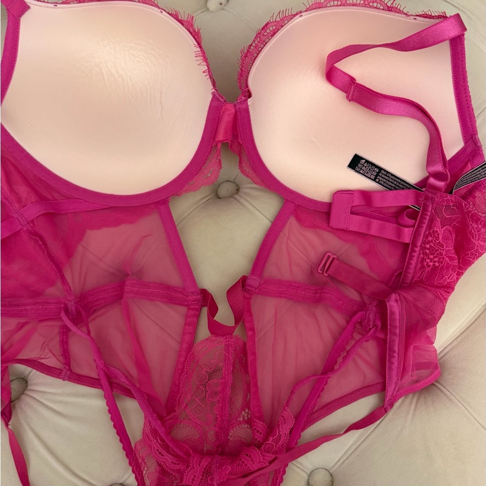 Victoria's Secret Hot Pink Lace Bodysuit - Picture 3 of 4